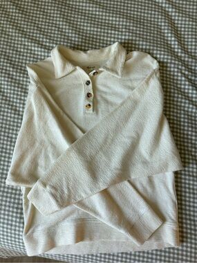 Madewell Cream Knit Polo Sweater with Daisy Buttons